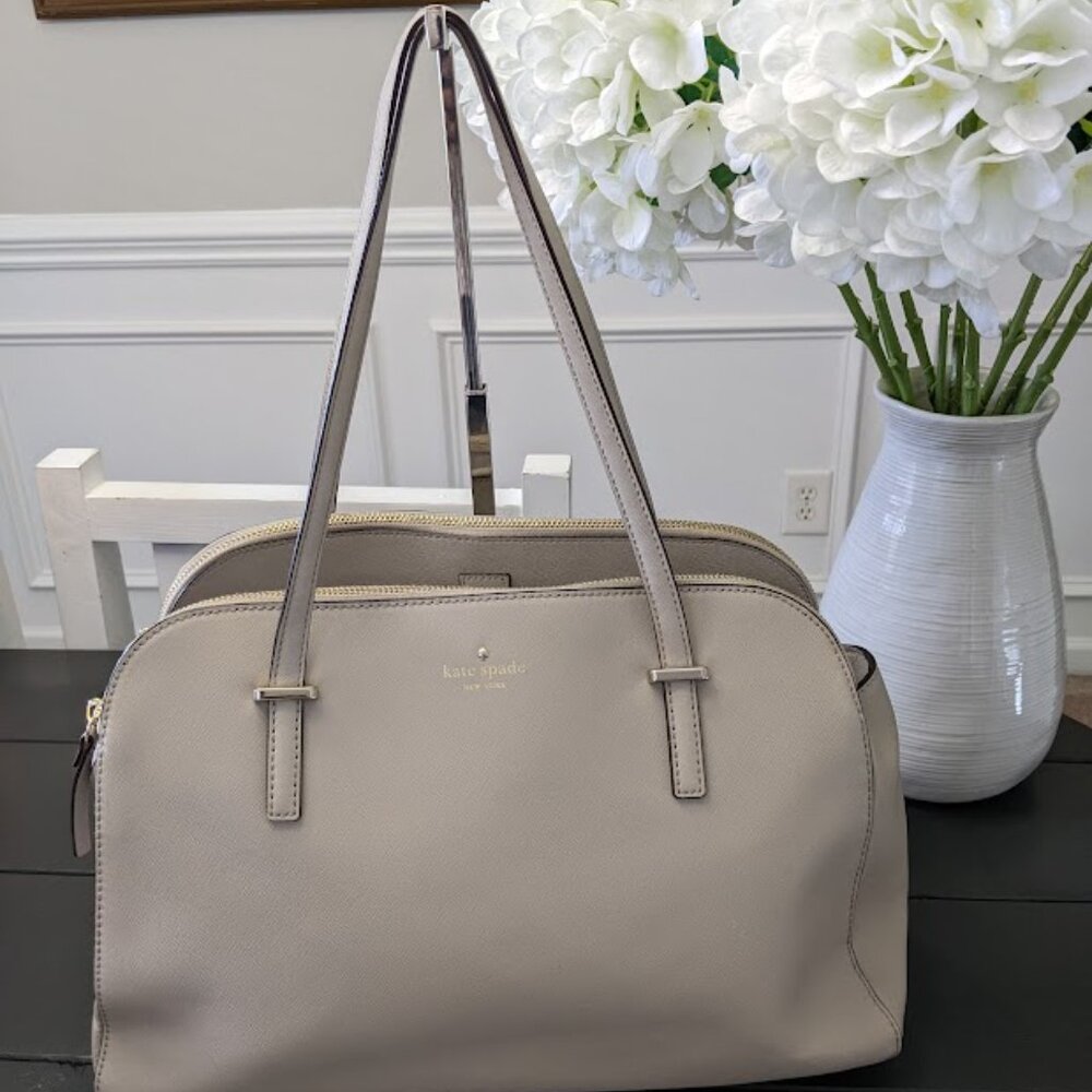 Kate Spade Cedar Street Elissa Saffiano Clocktower Beige Leather Satchel